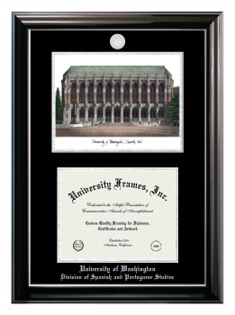 Double Opening with Campus Image (Stacked) Frame in Classic Ebony with Silver Trim with Black & Silver Mats for DOCUMENT: 8 1/2"H X 11"W  