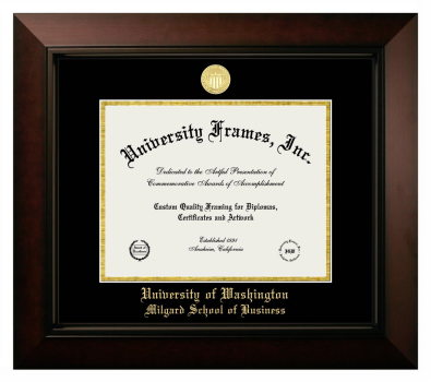 University of Washington Milgard School of Business Diploma Frame in Legacy Black Cherry with Black & Gold Mats for DOCUMENT: 8 1/2"H X 11"W  