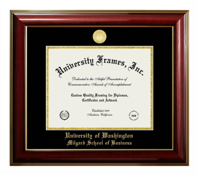 University of Washington Milgard School of Business Diploma Frame in Classic Mahogany with Gold Trim with Black & Gold Mats for DOCUMENT: 8 1/2"H X 11"W  