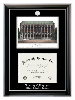 Double Opening with Campus Image (Stacked) Frame in Classic Ebony with Silver Trim with Black & Silver Mats for DOCUMENT: 8 1/2"H X 11"W  