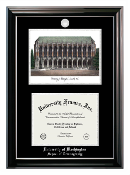 Double Opening with Campus Image (Stacked) Frame in Classic Ebony with Silver Trim with Black & Silver Mats for DOCUMENT: 8 1/2"H X 11"W  