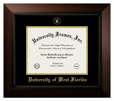 University of West Florida Diploma Frame in Legacy Black Cherry with Black & Gold Mats for DOCUMENT: 8 1/2"H X 11"W  