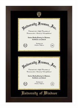 Double Degree (Stacked) Frame in Manhattan Espresso with Black & Gold Mats for DOCUMENT: 8 1/2"H X 11"W  , DOCUMENT: 8 1/2"H X 11"W  