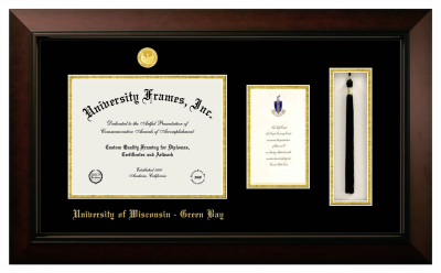 Diploma with Announcement & Tassel Box Frame in Legacy Black Cherry with Black & Gold Mats for DOCUMENT: 8 1/2"H X 11"W  ,  7"H X 4"W  