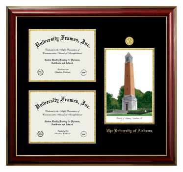 Triple Opening with Campus Image Frame in Classic Mahogany with Gold Trim with Black & Gold Mats for DOCUMENT: 8 1/2"H X 11"W  , DOCUMENT: 8 1/2"H X 11"W  