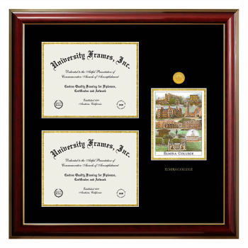 Triple Opening with Campus Image Frame in Classic Mahogany with Gold Trim with Black & Gold Mats for DOCUMENT: 8 1/2"H X 11"W  , DOCUMENT: 8 1/2"H X 11"W  