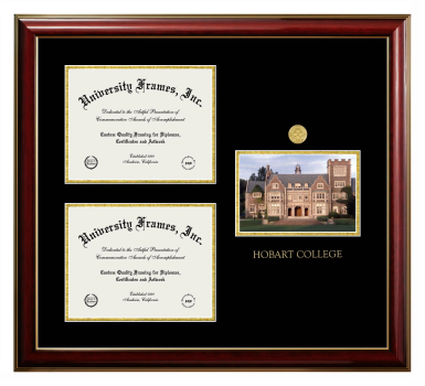 Triple Opening with Campus Image Frame in Classic Mahogany with Gold Trim with Black & Gold Mats for DOCUMENT: 8 1/2"H X 11"W  , DOCUMENT: 8 1/2"H X 11"W  