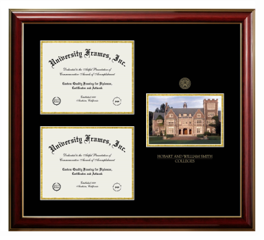 Triple Opening with Campus Image Frame in Classic Mahogany with Gold Trim with Black & Gold Mats for DOCUMENT: 8 1/2"H X 11"W  , DOCUMENT: 8 1/2"H X 11"W  