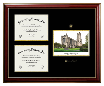 Triple Opening with Campus Image Frame in Classic Mahogany with Gold Trim with Black & Gold Mats for DOCUMENT: 8 1/2"H X 11"W  , DOCUMENT: 8 1/2"H X 11"W  