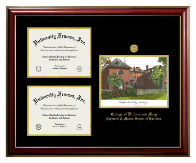 Triple Opening with Campus Image Frame in Classic Mahogany with Gold Trim with Black & Gold Mats for DOCUMENT: 8 1/2"H X 11"W  , DOCUMENT: 8 1/2"H X 11"W  