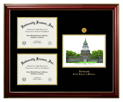 Triple Opening with Campus Image Frame in Classic Mahogany with Gold Trim with Black & Gold Mats for DOCUMENT: 8 1/2"H X 11"W  , DOCUMENT: 8 1/2"H X 11"W  