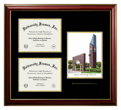 Triple Opening with Campus Image Frame in Classic Mahogany with Gold Trim with Black & Gold Mats for DOCUMENT: 8 1/2"H X 11"W  , DOCUMENT: 8 1/2"H X 11"W  