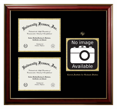 Triple Opening with Campus Image Frame in Classic Mahogany with Gold Trim with Black & Gold Mats for DOCUMENT: 8 1/2"H X 11"W  , DOCUMENT: 8 1/2"H X 11"W  