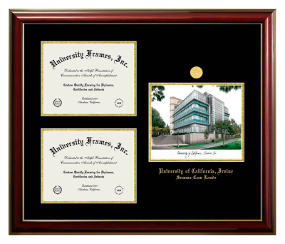 Triple Opening with Campus Image Frame in Classic Mahogany with Gold Trim with Black & Gold Mats for DOCUMENT: 8 1/2"H X 11"W  , DOCUMENT: 8 1/2"H X 11"W  