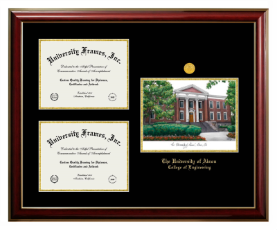 Triple Opening with Campus Image Frame in Classic Mahogany with Gold Trim with Black & Gold Mats for DOCUMENT: 8 1/2"H X 11"W  , DOCUMENT: 8 1/2"H X 11"W  