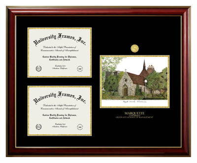 Triple Opening with Campus Image Frame in Classic Mahogany with Gold Trim with Black & Gold Mats for DOCUMENT: 8 1/2"H X 11"W  , DOCUMENT: 8 1/2"H X 11"W  