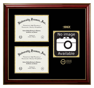 Triple Opening with Campus Image Frame in Classic Mahogany with Gold Trim with Black & Gold Mats for DOCUMENT: 8 1/2"H X 11"W  , DOCUMENT: 8 1/2"H X 11"W  