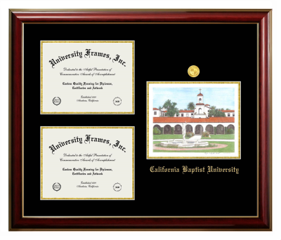 Triple Opening with Campus Image Frame in Classic Mahogany with Gold Trim with Black & Gold Mats for DOCUMENT: 8 1/2"H X 11"W  , DOCUMENT: 8 1/2"H X 11"W  