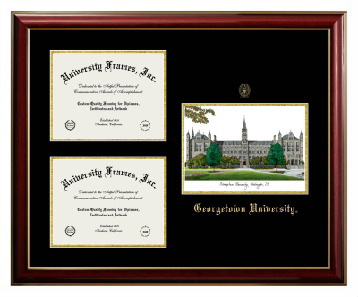 Triple Opening with Campus Image Frame in Classic Mahogany with Gold Trim with Black & Gold Mats for DOCUMENT: 8 1/2"H X 11"W  , DOCUMENT: 8 1/2"H X 11"W  