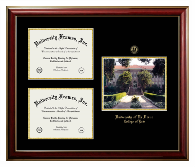 Triple Opening with Campus Image Frame in Classic Mahogany with Gold Trim with Black & Gold Mats for DOCUMENT: 8 1/2"H X 11"W  , DOCUMENT: 8 1/2"H X 11"W  