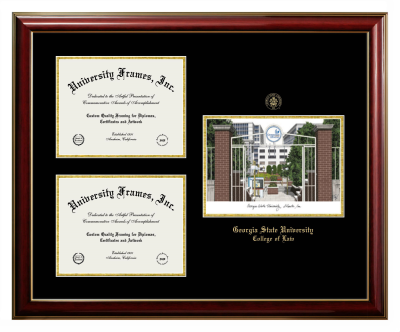 Triple Opening with Campus Image Frame in Classic Mahogany with Gold Trim with Black & Gold Mats for DOCUMENT: 8 1/2"H X 11"W  , DOCUMENT: 8 1/2"H X 11"W  