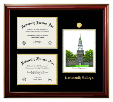 Triple Opening with Campus Image Frame in Classic Mahogany with Gold Trim with Black & Gold Mats for DOCUMENT: 8 1/2"H X 11"W  , DOCUMENT: 8 1/2"H X 11"W  