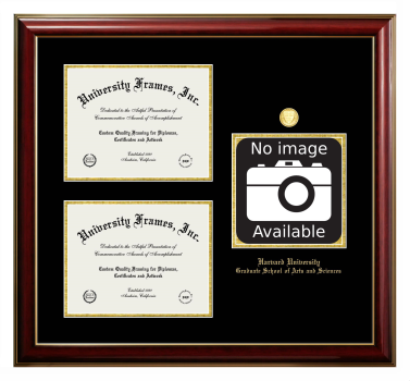 Triple Opening with Campus Image Frame in Classic Mahogany with Gold Trim with Black & Gold Mats for DOCUMENT: 8 1/2"H X 11"W  , DOCUMENT: 8 1/2"H X 11"W  