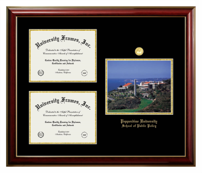 Triple Opening with Campus Image Frame in Classic Mahogany with Gold Trim with Black & Gold Mats for DOCUMENT: 8 1/2"H X 11"W  , DOCUMENT: 8 1/2"H X 11"W  