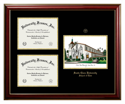 Triple Opening with Campus Image Frame in Classic Mahogany with Gold Trim with Black & Gold Mats for DOCUMENT: 8 1/2"H X 11"W  , DOCUMENT: 8 1/2"H X 11"W  