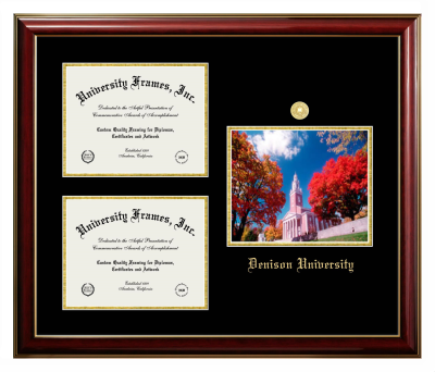 Triple Opening with Campus Image Frame in Classic Mahogany with Gold Trim with Black & Gold Mats for DOCUMENT: 8 1/2"H X 11"W  , DOCUMENT: 8 1/2"H X 11"W  