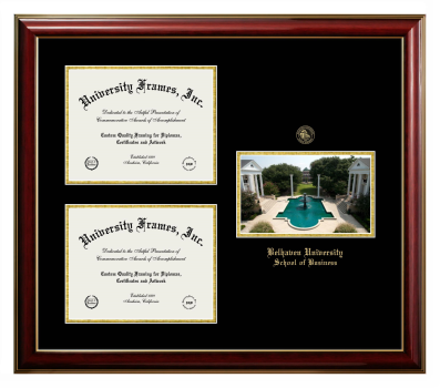 Triple Opening with Campus Image Frame in Classic Mahogany with Gold Trim with Black & Gold Mats for DOCUMENT: 8 1/2"H X 11"W  , DOCUMENT: 8 1/2"H X 11"W  