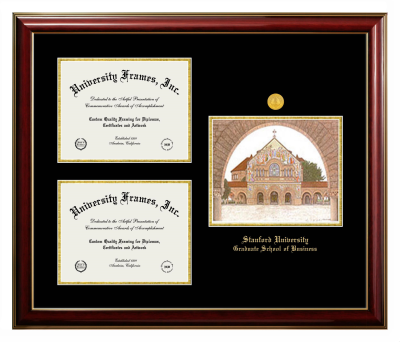 Triple Opening with Campus Image Frame in Classic Mahogany with Gold Trim with Black & Gold Mats for DOCUMENT: 8 1/2"H X 11"W  , DOCUMENT: 8 1/2"H X 11"W  