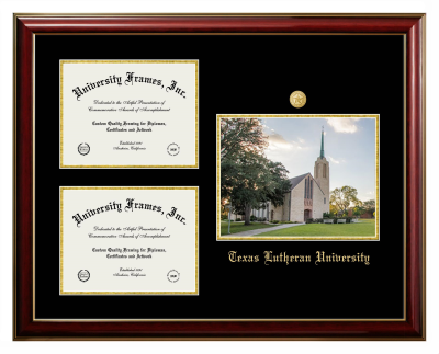 Triple Opening with Campus Image Frame in Classic Mahogany with Gold Trim with Black & Gold Mats for DOCUMENT: 8 1/2"H X 11"W  , DOCUMENT: 8 1/2"H X 11"W  