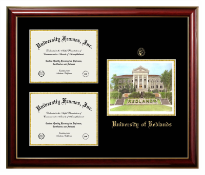 Triple Opening with Campus Image Frame in Classic Mahogany with Gold Trim with Black & Gold Mats for DOCUMENT: 8 1/2"H X 11"W  , DOCUMENT: 8 1/2"H X 11"W  