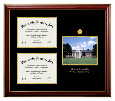 Triple Opening with Campus Image Frame in Classic Mahogany with Gold Trim with Black & Gold Mats for DOCUMENT: 8 1/2"H X 11"W  , DOCUMENT: 8 1/2"H X 11"W  