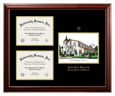 Triple Opening with Campus Image Frame in Classic Mahogany with Gold Trim with Black & Gold Mats for DOCUMENT: 8 1/2"H X 11"W  , DOCUMENT: 8 1/2"H X 11"W  