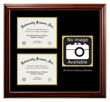 Triple Opening with Campus Image Frame in Classic Mahogany with Gold Trim with Black & Gold Mats for DOCUMENT: 8 1/2"H X 11"W  , DOCUMENT: 8 1/2"H X 11"W  