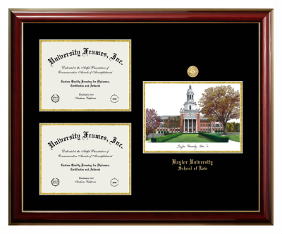 Triple Opening with Campus Image Frame in Classic Mahogany with Gold Trim with Black & Gold Mats for DOCUMENT: 8 1/2"H X 11"W  , DOCUMENT: 8 1/2"H X 11"W  