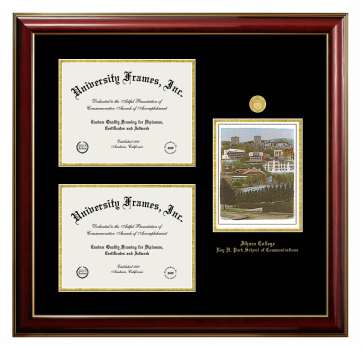 Triple Opening with Campus Image Frame in Classic Mahogany with Gold Trim with Black & Gold Mats for DOCUMENT: 8 1/2"H X 11"W  , DOCUMENT: 8 1/2"H X 11"W  