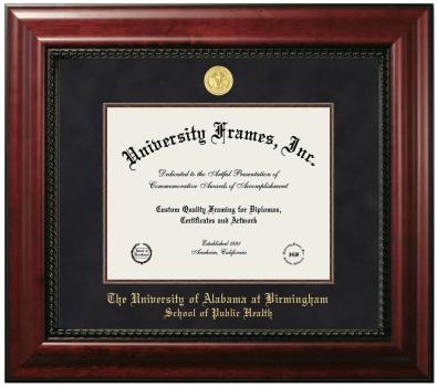 University of Alabama at Birmingham School of Public Health Diploma Frame in Executive with Mahogany Fillet with Black Suede Mat for DOCUMENT: 8 1/2"H X 11"W  