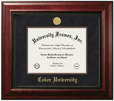 Coker University Diploma Frame in Executive with Mahogany Fillet with Black Suede Mat for DOCUMENT: 8 1/2"H X 11"W  