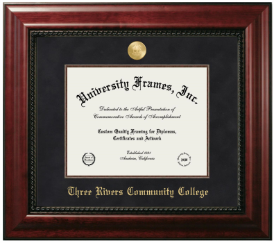 Three Rivers Community College Diploma Frame in Executive with Mahogany Fillet with Black Suede Mat for DOCUMENT: 8 1/2"H X 11"W  