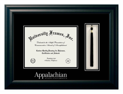 Diploma with Tassel Box Frame in Satin Black with Black & Black Mats for DOCUMENT: 8 1/2"H X 11"W  