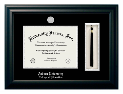 Diploma with Tassel Box Frame in Satin Black with Black & Silver Mats for DOCUMENT: 8 1/2"H X 11"W  