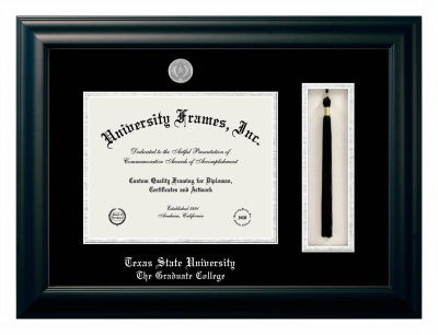 Diploma with Tassel Box Frame in Satin Black with Black & Silver Mats for DOCUMENT: 8 1/2"H X 11"W  