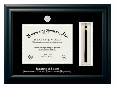 Diploma with Tassel Box Frame in Satin Black with Black & Silver Mats for DOCUMENT: 8 1/2"H X 11"W  