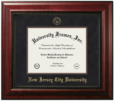 New Jersey City University Diploma Frame in Executive with Mahogany Fillet with Black Suede Mat for DOCUMENT: 8 1/2"H X 11"W  