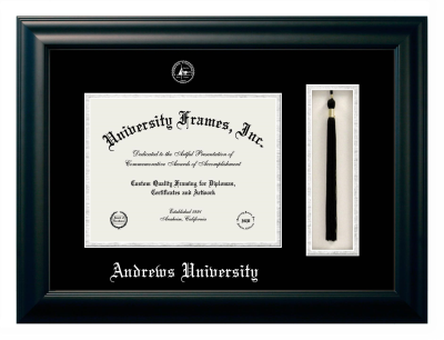 Diploma with Tassel Box Frame in Satin Black with Black & Silver Mats for DOCUMENT: 8 1/2"H X 11"W  