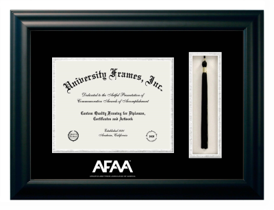 Diploma with Tassel Box Frame in Satin Black with Black & Silver Mats for DOCUMENT: 8 1/2"H X 11"W  