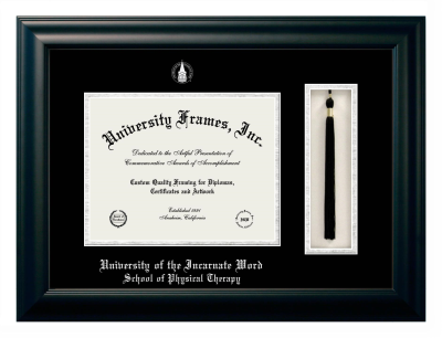 Diploma with Tassel Box Frame in Satin Black with Black & Silver Mats for DOCUMENT: 8 1/2"H X 11"W  